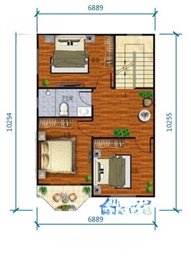 A floor plan of a house with two rooms.