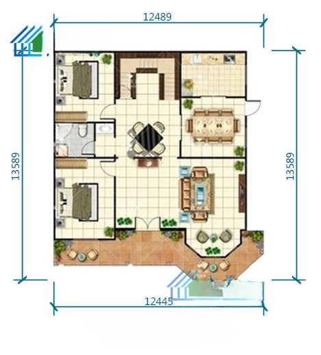 A floor plan of a house with two rooms.