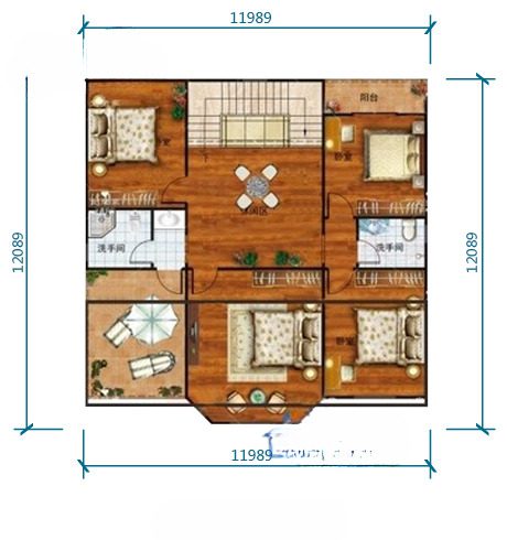 A floor plan of a house with four rooms.