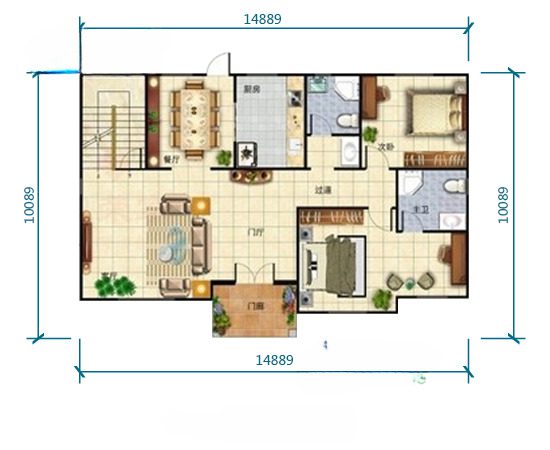 A floor plan of a house with a lot of furniture.