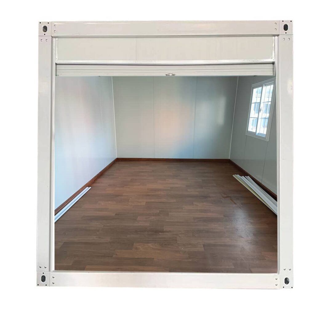 A mirror in the middle of a room with wood floors.