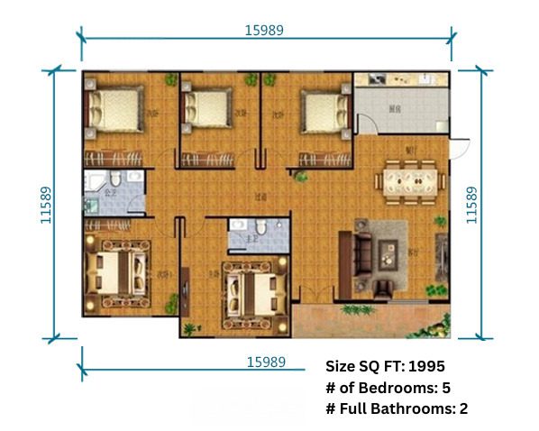 A floor plan of a room with furniture and appliances.