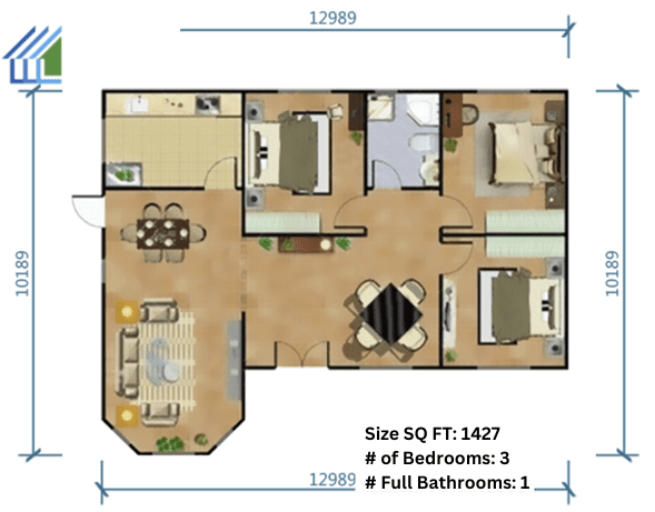 A floor plan of a house with furniture.