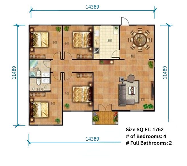 A floor plan of a bedroom with two beds.